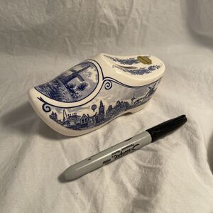 Delft Blue and White Dutch Windmill Shoe/Clog Hand Painted Ceramic Bank Holland